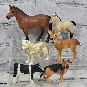Schleich Animal Figures Lot Farm Life Horse Colt Deer Cow Calf Wolf Shepherd Dog